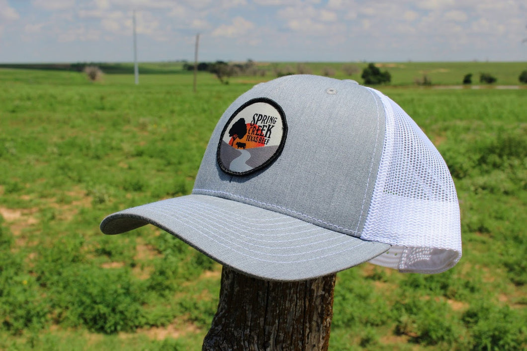 Spring Creek Texas Beef Heather Gray/White Trucker Cap with Patch