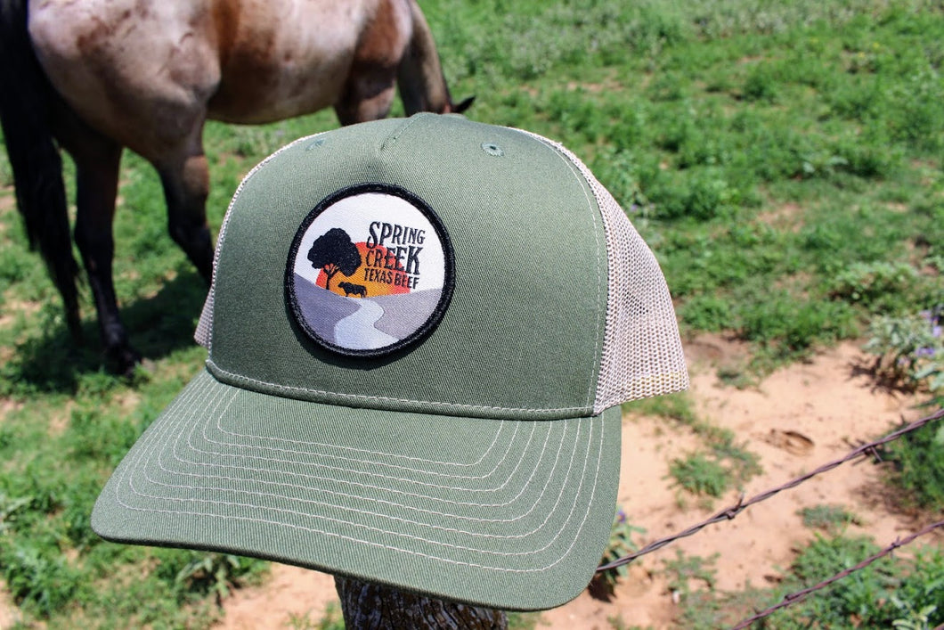 Spring Creek Texas Beef Olive Green/Tan Trucker Cap with Patch