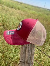 Load image into Gallery viewer, Spring Creek Texas Beef Maroon/Tan Trucker Cap with Patch
