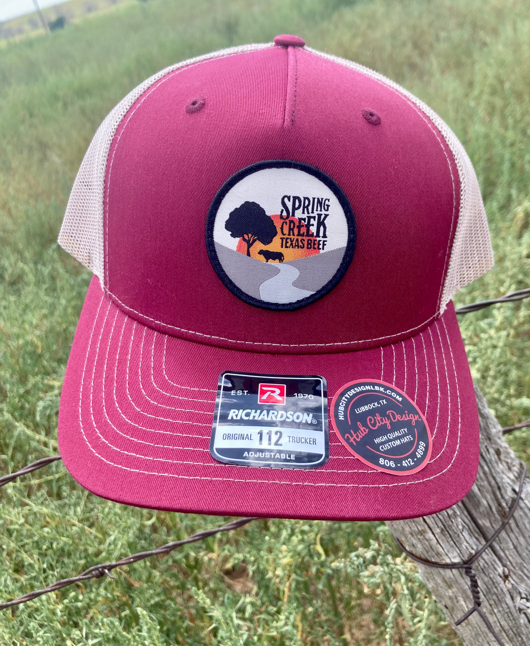 Spring Creek Texas Beef Maroon/Tan Trucker Cap with Patch